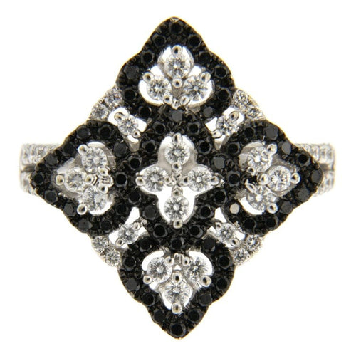 Prsten Guidetti - Prsten s diamantovým tvarem z bílého zlata s bílými a černými diamanty 58 Facettes G2438