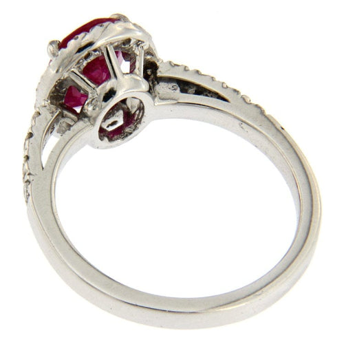 Anello Guidetti - Anello in oro bianco con rubino ovale e diamanti 58 Facettes G2440