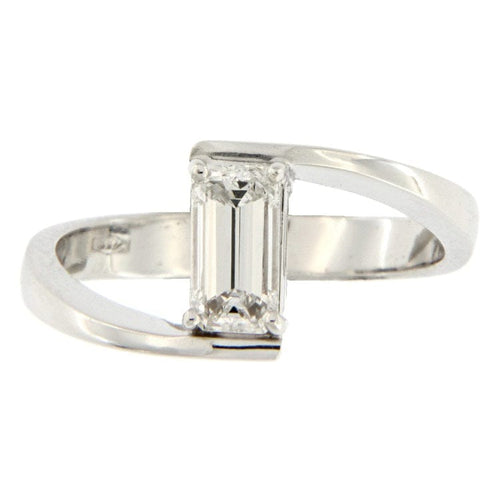 Bague 54 Bague solitaire - Diamant taille émeraude 0,83 ct E/IF en or blanc 58 Facettes G2612