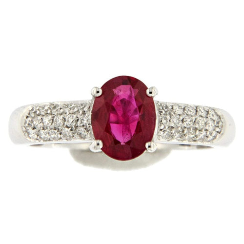 Anello Anello in oro bianco con rubini e contorno di diamanti 58 Facettes G2638