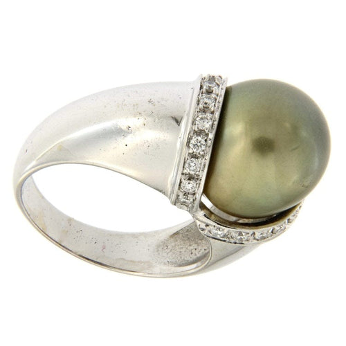 Guidetti Yüzüğü - Tahiti incisi ve pırlantalarla süslenmiş beyaz altın yüzük 58 Facettes G2639