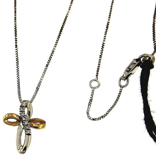 Ogrlica Ogrlica sa krstom od belog i roze zlata 18K i dijamantima 58 Facettes G2644