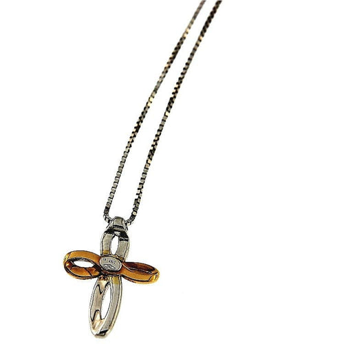 Ogrlica Ogrlica sa krstom od belog i roze zlata 18K i dijamantima 58 Facettes G2644