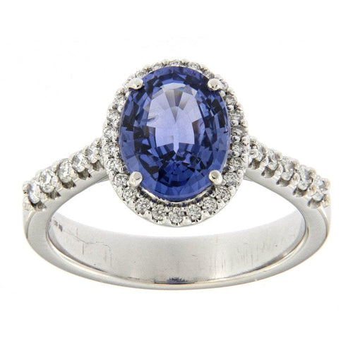 Guidetti Ring - White gold ring with oval sapphire and diamonds 58 Facettes G2690