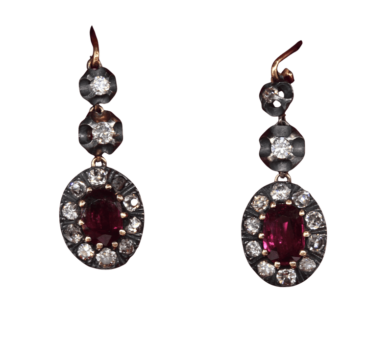 Boucles d'oreilles Boucles d'oreilles anciennes diamants rubis fin 19ème siècle 58 Facettes