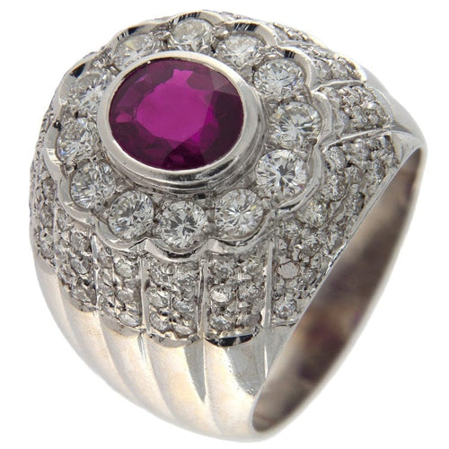 Bague 54.5 Bague en or blanc 18 kt avec rubis 1,05 ct et diamants 1,84 ct 58 Facettes G3706