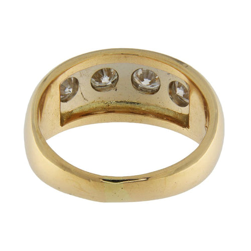 Bague 55.5 Bague alliance vintage en or jaune et blanc 18 ct avec diamants 0,74 ct 58 Facettes G3746