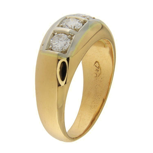Bague 55.5 Bague alliance vintage en or jaune et blanc 18 ct avec diamants 0,74 ct 58 Facettes G3746