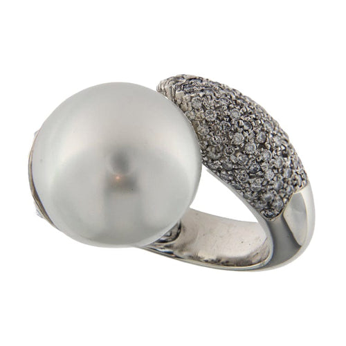 Bague 54.5 Bague vintage en or blanc 18 ct avec perle et diamant 1,51 ct 58 Facettes G3751