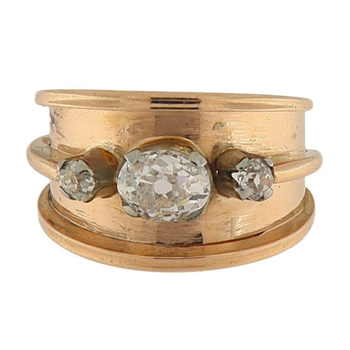 Bague 54 Bague bandeau vintage en or rose 18 ct avec diamant taille ancienne 58 Facettes G3785