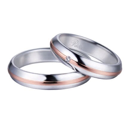Polello Ring - Ring Ehering aus Weiß- und Roségold mit Diamant 58 Facettes G38B