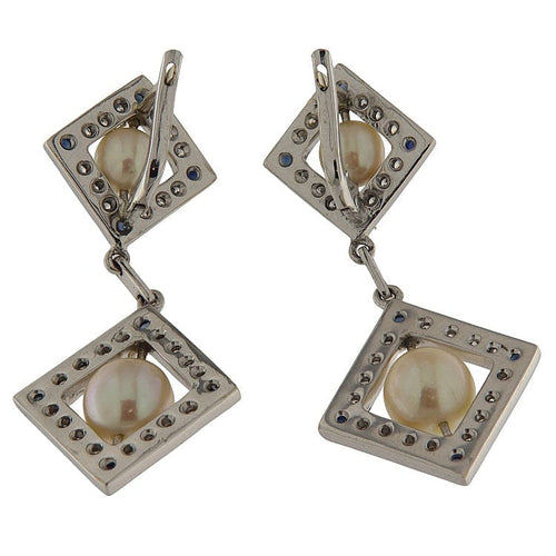 Boucles d'oreilles Boucles d’oreilles pendantes en or blanc 18 ct avec diamants et perle 58 Facettes G3803