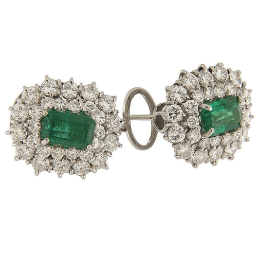 Boucles d'oreilles Boucles d’oreilles pendantes en or blanc 18 kt, diamants 2,07 ct et émeraudes 0,76 ct 58 Facettes G3847