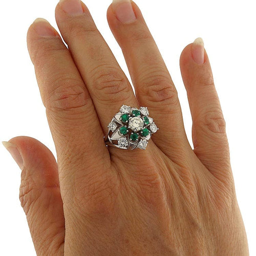 Bague 59 Bague vintage en or blanc 18 ct avec émeraudes et diamants 58 Facettes G3865