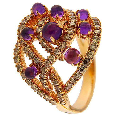 Bague 62 Bague vintage en or rose 18 kt avec améthystes et diamant Fancy Brown 58 Facettes G3866