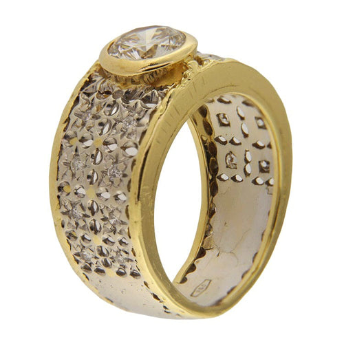 Bague 52.5 Bague jonc vintage en or jaune et or blanc 18 ct avec diamants 58 Facettes G3889