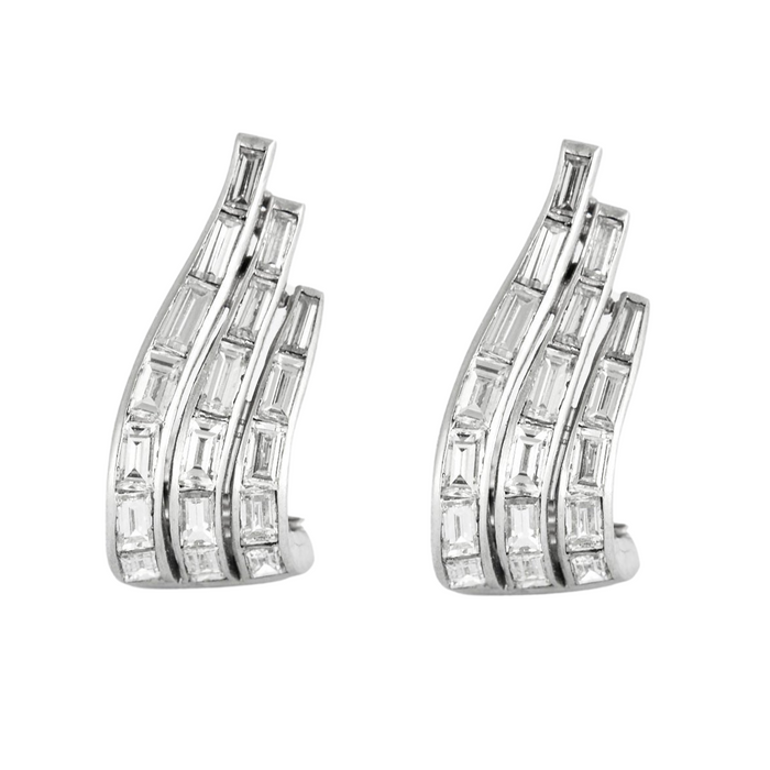 Baguette diamond clip-on earrings