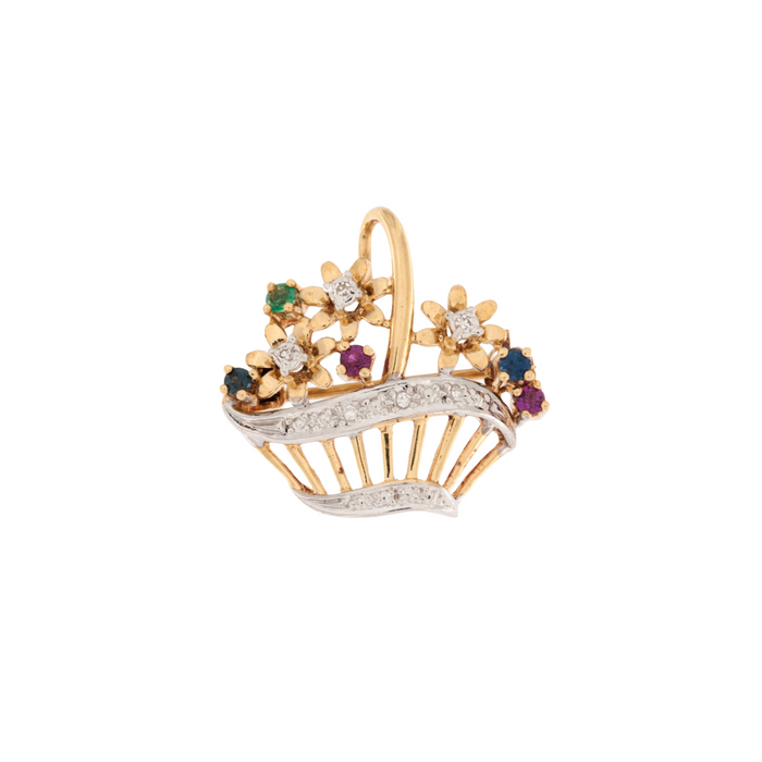 Giardinetto brooch in white gold, yellow gold, diamond, ruby, sapphire and emerald