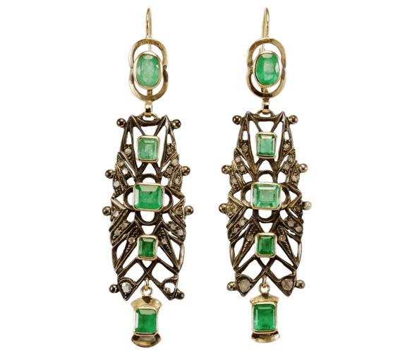 Boucles d'oreilles Antique emeralds diamonds gold Catalan earrings 58 Facettes 7488