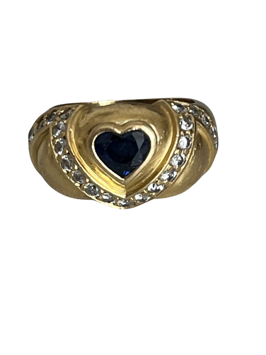 Yellow gold sapphire heart diamond bangle ring