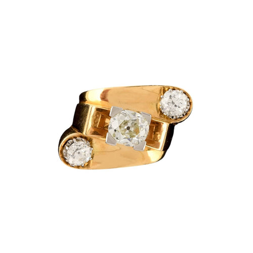 Bague 49 HENRI PICQ - Bague Tank Or Jaune Platine Diamants 58 Facettes