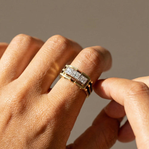 Prsten 59 Vintage prsten - Trilogie diamantů ze žlutého zlata 14 karátů 58 Facettes