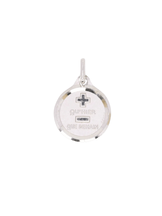 Pendentif AUGIS - Médaille amour ronde or blanc Plus qu'hier Moins que demain 58 Facettes J631