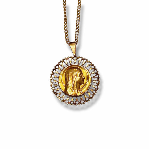 Pendentif Médaille Vierge Marie en rosace en or jaune 18K 58 Facettes REF24079-242