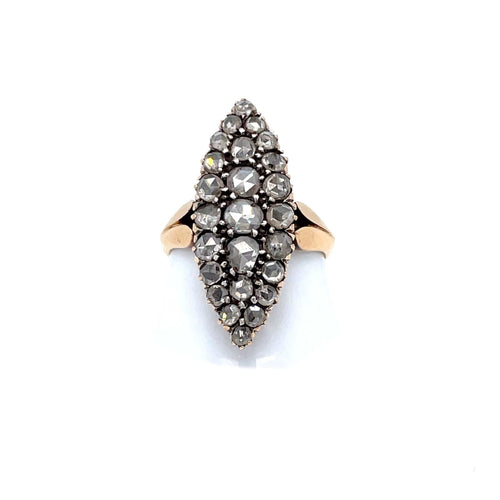 Bague Belle Époque - Bague navette en or 18K, argent et diamants 58 Facettes