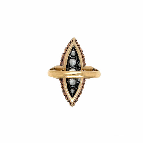 Bague Belle Époque - Bague navette en or 18K, argent et diamants 58 Facettes