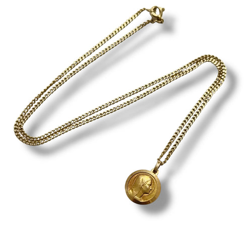 Pendentif Médaille ronde Vierge Marie de profil signée R.G., 15 mm 58 Facettes REF2545-312