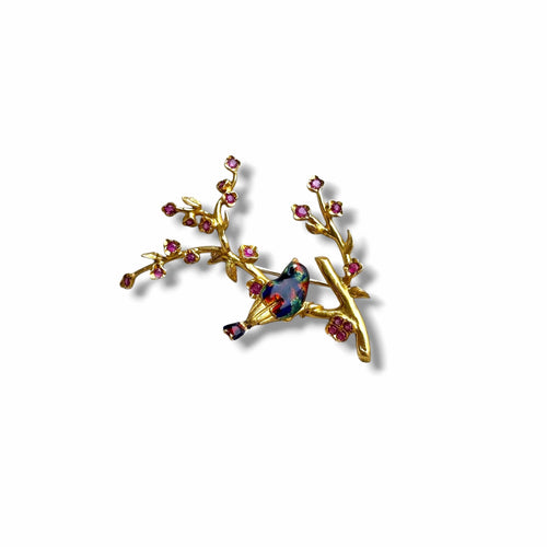 Broche Broche oiseau émaillé en or jaune 18K et rubis 58 Facettes REF2503-270