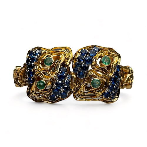 Bracelet Lalaounis - Bracelet BIOSYMBOLS articulé en or jaune 18k, saphirs et émeraudes 58 Facettes