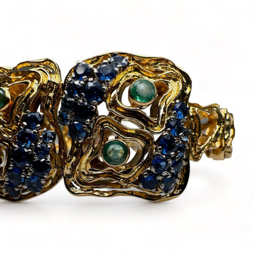 Bracelet Lalaounis - Bracelet BIOSYMBOLS articulé en or jaune 18k, saphirs et émeraudes 58 Facettes