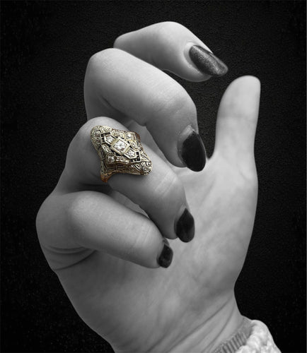 Bague Bague Art nouveau française en or blanc 18 carats et diamants 58 Facettes