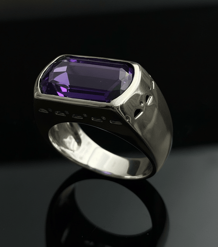 Bague Bague moderne en or blanc 18 carats avec améthyste 58 Facettes