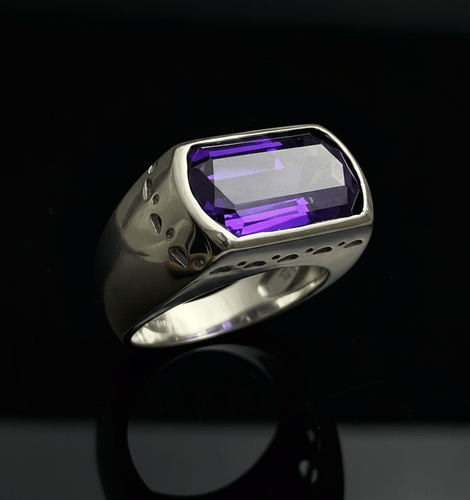 Bague Bague moderne en or blanc 18 carats avec améthyste 58 Facettes