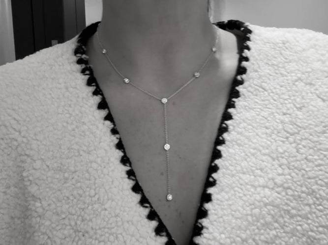 Necklace Tie Necklace in 18k white gold and diamonds 58 Facettes