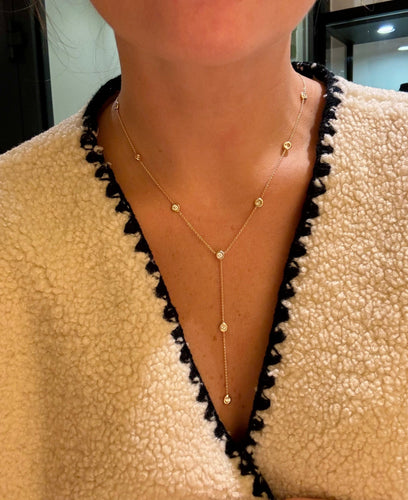 Necklace Tie Necklace in 18k white gold and diamonds 58 Facettes