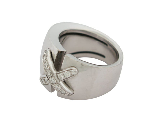 Bague 56 Chaumet Liens Croisés - Bague asymétrique GM en or blanc et diamants 58 Facettes 268855