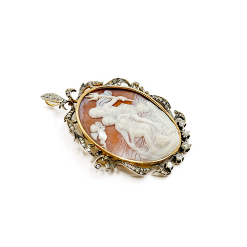 Broche Broche camée ancienne en or gris et argent, diamants taille brillant 58 Facettes REF23123-155