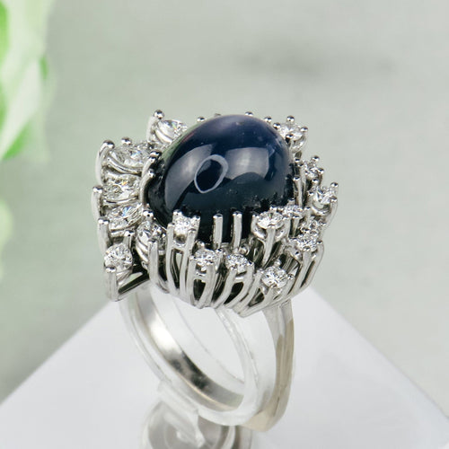 Ring 53,5 Ring i hvitt gull 750 med stjernesafir 15 ct og diamanter 58 Facettes 1864