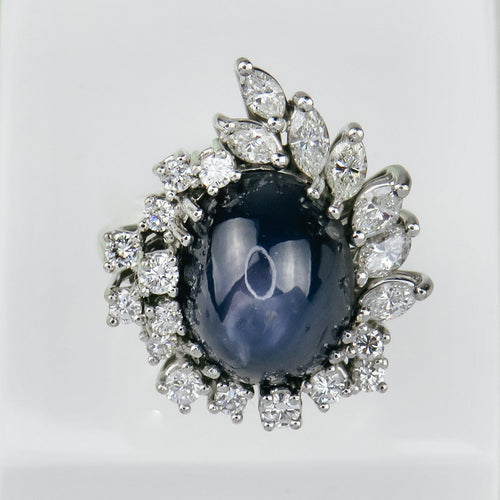 Ring 53,5 Ring i hvitt gull 750 med stjernesafir 15 ct og diamanter 58 Facettes 1864