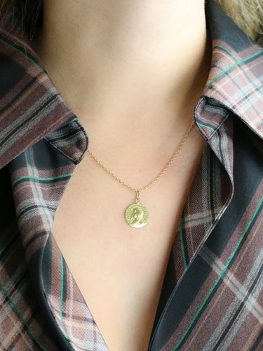 Pendentif Médaille ancienne - Vierge de profil en or jaune 18k 58 Facettes 1182.2