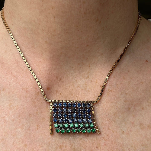 Collier Collier ras-de-cou à franges en or jaune 18K, saphirs et émeraudes 58 Facettes REF2363-85