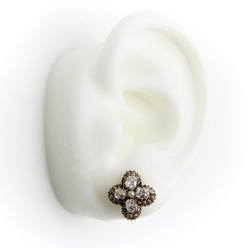 Boucles d'oreilles Boucles d’oreilles quatrefoil en or 14K, diamants taille ancienne et perles 58 Facettes
