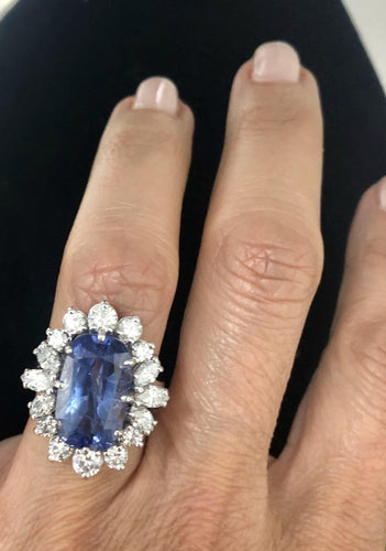 Bague 54 Bague entourage en or et platine avec saphir naturel et diamants 58 Facettes