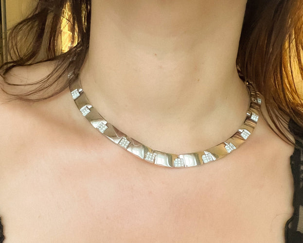 Collier Chaumet - Collier articulé en or gris 18k et diamants 58 Facettes 1