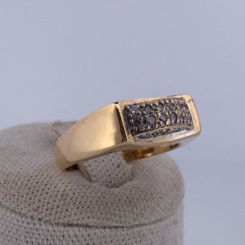 Ring 54 Rechteckiger Ring mit Diamantpavé aus 18K Gelbgold 0,18 ct 58 Facettes 250135