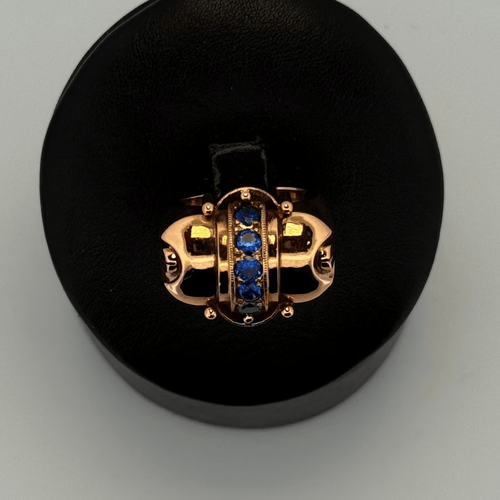 Inel 55 Inel montat în aur galben de 18 carate cu pietre albastre 58 Facettes 250038